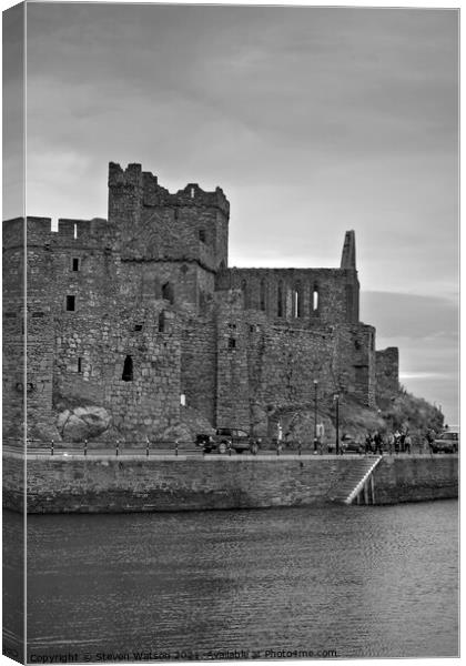 Peel Castle and St. German's Cathedral (Monochrome) Canvas Print by Steven Watson