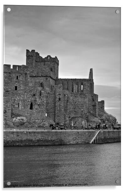 Peel Castle and St. German's Cathedral (Monochrome) Acrylic by Steven Watson
