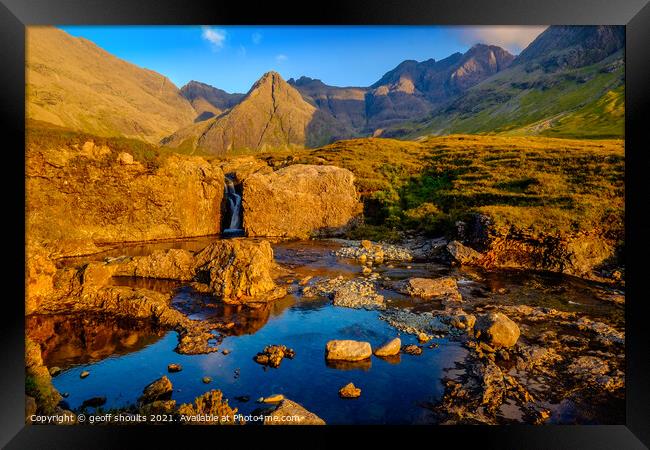 Fairy Pools, Skye sunset Framed Print by geoff shoults