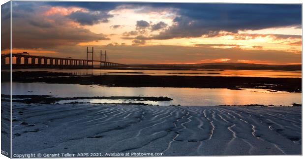 Prince of Wales Bridge and Severn estuary at sunset Canvas Print by Geraint Tellem ARPS