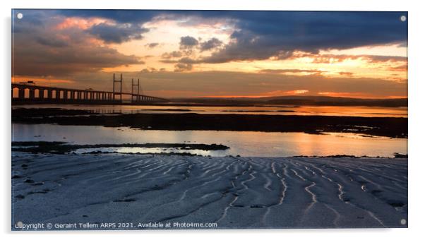 Prince of Wales Bridge and Severn estuary at sunset Acrylic by Geraint Tellem ARPS