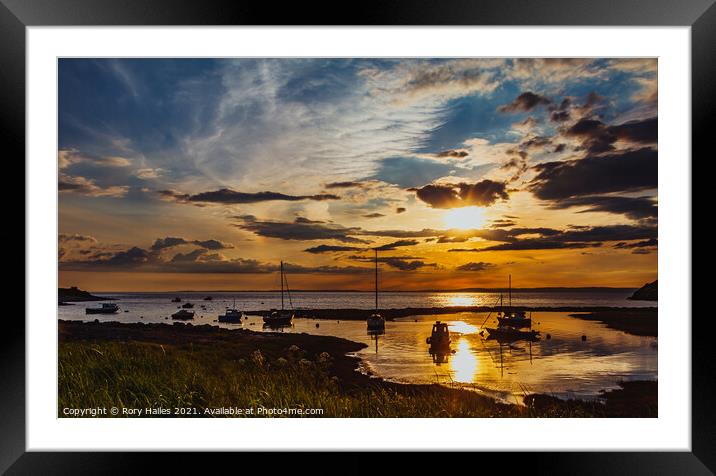 Clevedon Pill at sunset with a bright sun Framed Mounted Print by Rory Hailes