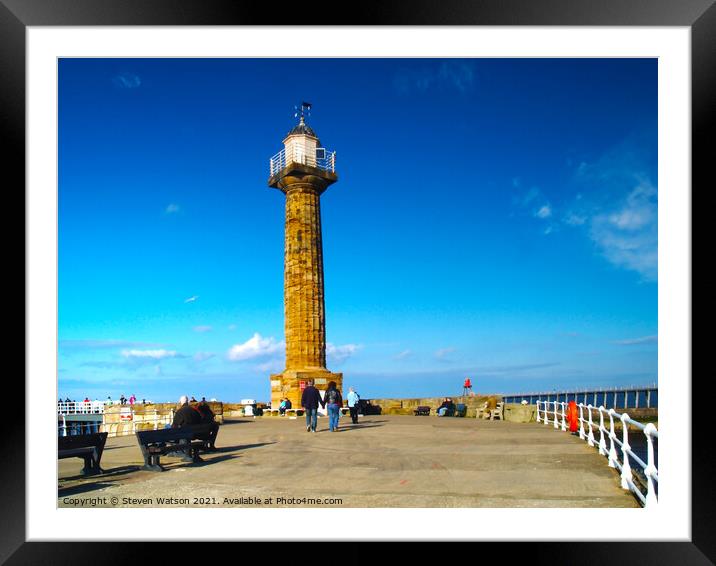 Whitby Lighthouse Framed Mounted Print by Steven Watson