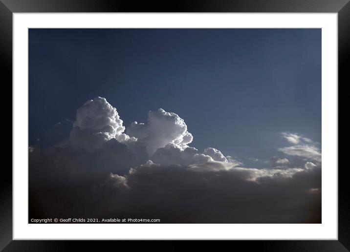 White Cumulonimbus Cloud in Blue Sky Framed Mounted Print by Geoff Childs