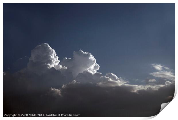 White Cumulonimbus Cloud in Blue Sky Print by Geoff Childs