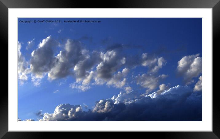 White Cumulus Cloud in Blue Sky Framed Mounted Print by Geoff Childs