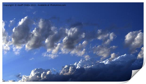 White Cumulus Cloud in Blue Sky Print by Geoff Childs