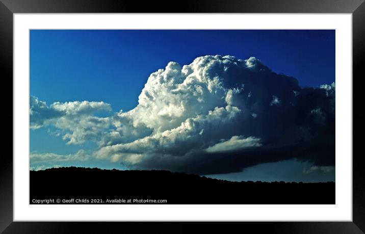 White Cumulonimbus Cloud in Blue Sky Framed Mounted Print by Geoff Childs