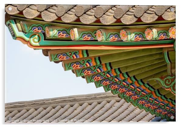 Traditional Korean roof architecture on a building in Seoul, South Korea Acrylic by SnapT Photography