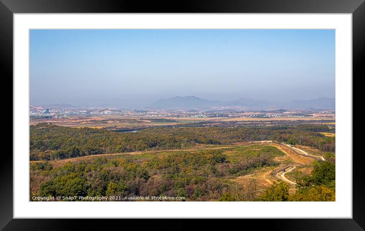 North Korea at the DMZ on a sunny, misty autumn morning, Paju, South Korea Framed Mounted Print by SnapT Photography
