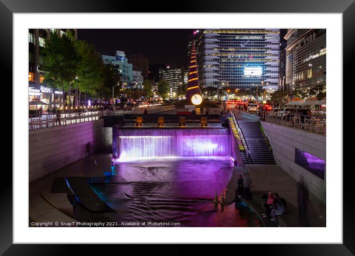 Cheonggye Plaza and the Cheonggyecheon Stream at night, Seoul, South Korea Framed Mounted Print by SnapT Photography