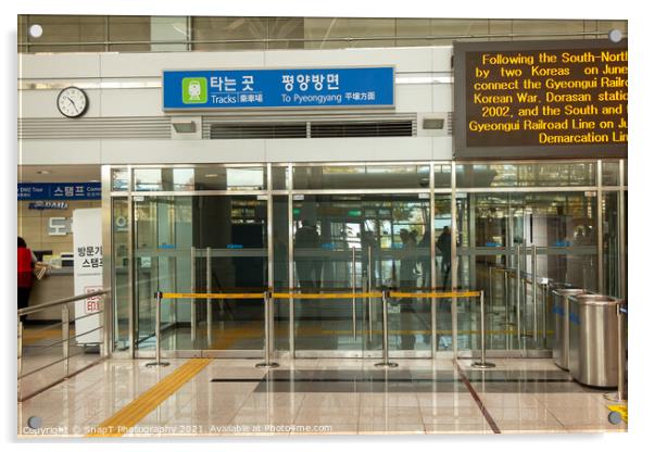 The train line to North Korea at the Dorasan Station at the South Korean DMZ Acrylic by SnapT Photography