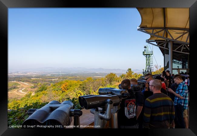 Tourists at the Dorsa Observatory at the Korean Demilitarized Zone Framed Print by SnapT Photography