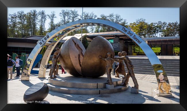 Unification sculpture at the third tunnel of aggression, Korean DMZ, South Korea Framed Print by SnapT Photography