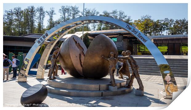 Unification sculpture at the third tunnel of aggression, Korean DMZ, South Korea Print by SnapT Photography