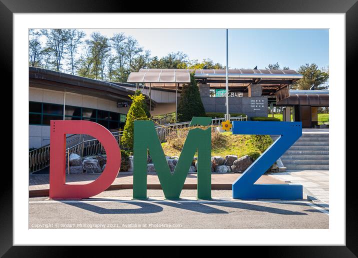 The DMZ sign at the third tunnel of aggression, Demilitarized Zone, South Korea Framed Mounted Print by SnapT Photography
