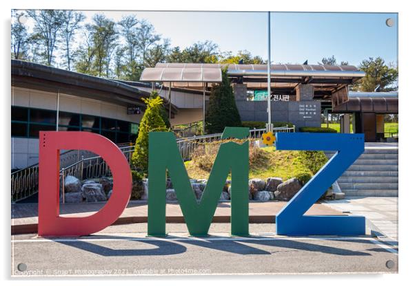 The DMZ sign at the third tunnel of aggression, Demilitarized Zone, South Korea Acrylic by SnapT Photography