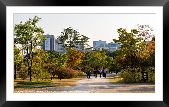 Tourists walking through the gardens of Gyeongbokgung Palace, Seoul, South Korea Framed Mounted Print by SnapT Photography