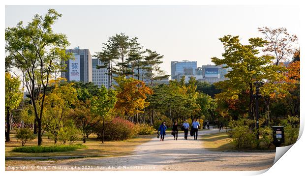 Tourists walking through the gardens of Gyeongbokgung Palace, Seoul, South Korea Print by SnapT Photography