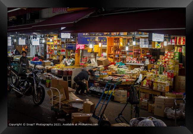 Deliveries at a Korea night market stall in Seoul, South Korea Framed Print by SnapT Photography