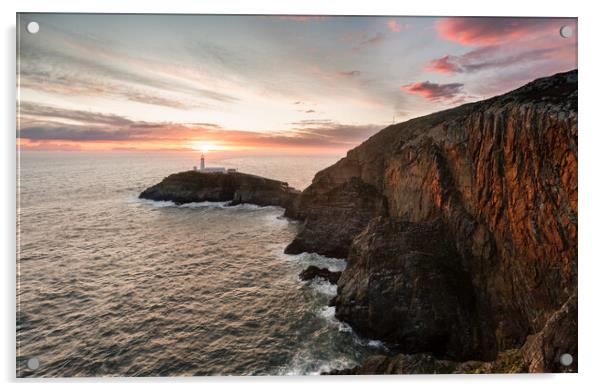 South Stack Sunset Acrylic by David Semmens
