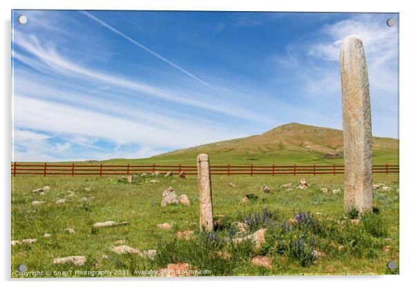 Standing deer stones on a Mongolian hill Acrylic by SnapT Photography