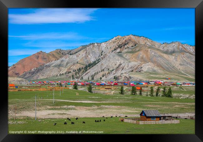 Remote Mongolian town of Altraga on a summers day Framed Print by SnapT Photography