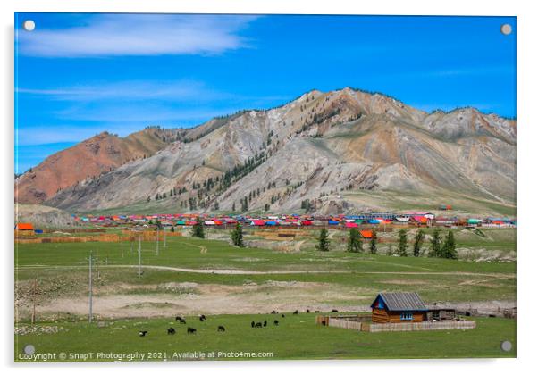 Remote Mongolian town of Altraga on a summers day Acrylic by SnapT Photography