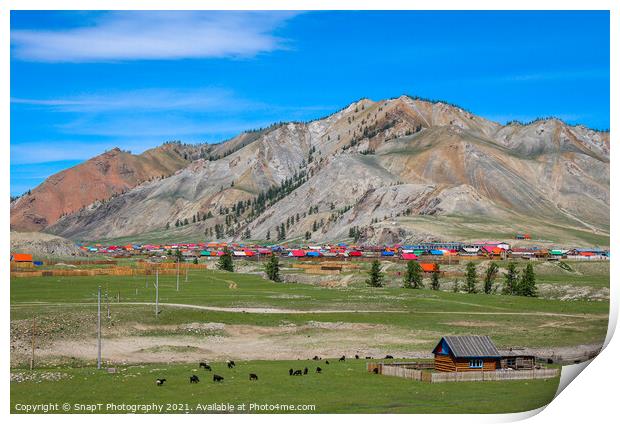 Remote Mongolian town of Altraga on a summers day Print by SnapT Photography