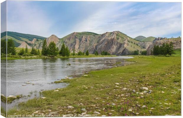 Early morning on the Delger Moron River in Mongolia Canvas Print by SnapT Photography