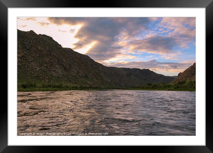 Sunset and twlght over a fast flowing river in Mongolia Framed Mounted Print by SnapT Photography