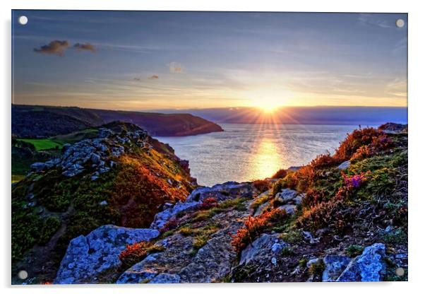 Valley Of The Rocks Sunset Exmoor Acrylic by austin APPLEBY