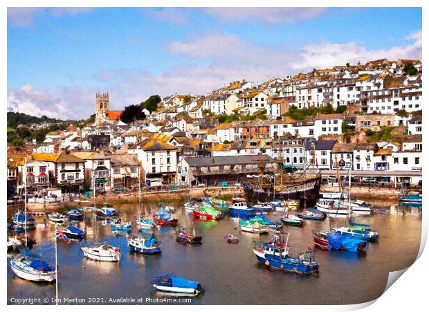 Brixham Harbour Print by Ian Merton