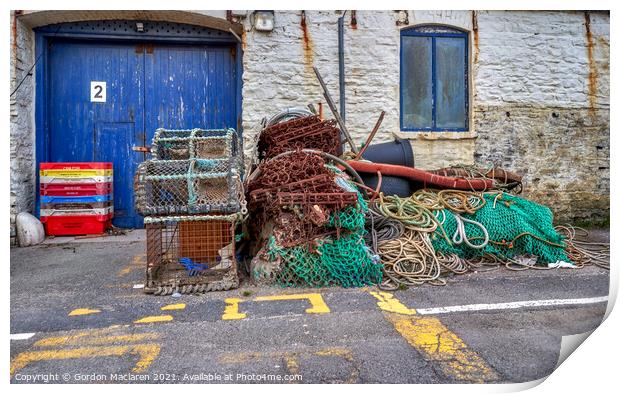 Lobster Pots and fishing tackle, Aberystwyth Harbour Print by Gordon Maclaren