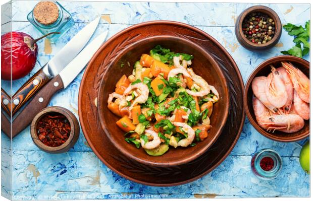 Salad with tamarillo,shrimps and avocado Canvas Print by Mykola Lunov Mykola