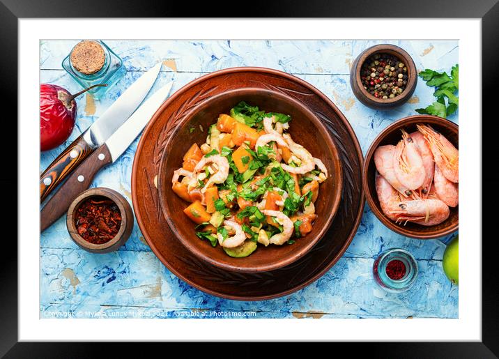 Salad with tamarillo,shrimps and avocado Framed Mounted Print by Mykola Lunov Mykola