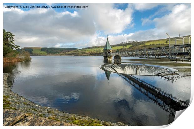 Pontsticill Reservoir and Water Outlet Brecon Beac Print by Nick Jenkins