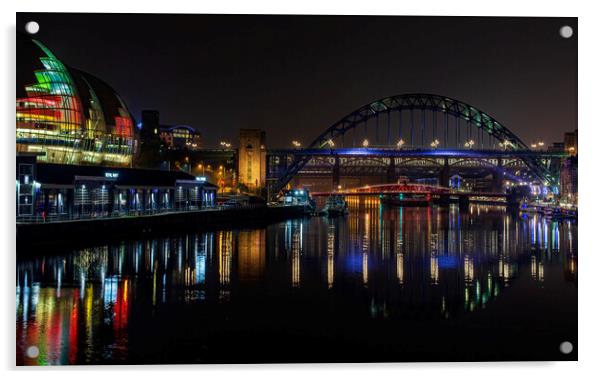 Night Tyne, Newcastle  Acrylic by Frank Farrell