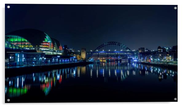 Tyne reflections Newcastle Acrylic by Frank Farrell