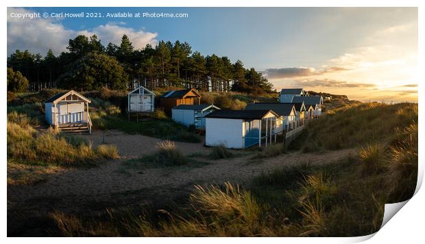 Beach Huts at Sunset, Hunstanton, Norfolk Print by Carl Howell
