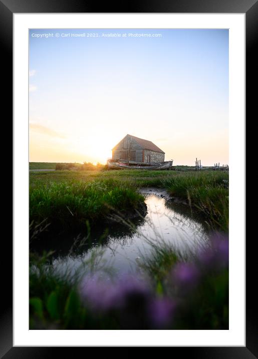 Boat House at Sunset, Thornham, Norfolk Framed Mounted Print by Carl Howell