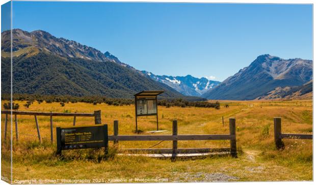 The entrance to Ahuriri Conservation Park in Mackenzie basin, Canterbury Canvas Print by SnapT Photography