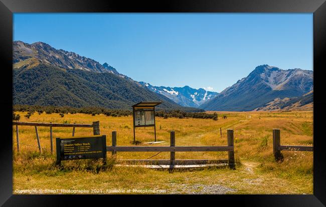 The entrance to Ahuriri Conservation Park in Mackenzie basin, Canterbury Framed Print by SnapT Photography