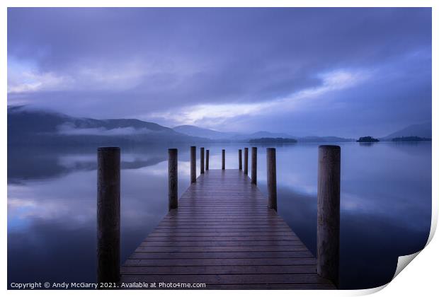 Derwent Water Jetty before Dawn Print by Andy McGarry