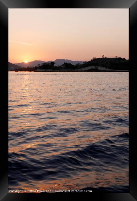 Sunset on Lake Pichola Framed Print by Simon Peake