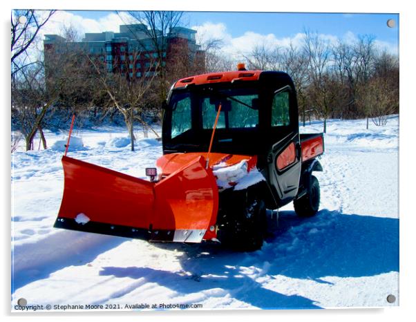 Little Red Snowplow Acrylic by Stephanie Moore