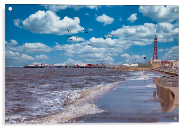 Windy day Blackpool Promenade  Acrylic by Phil Longfoot