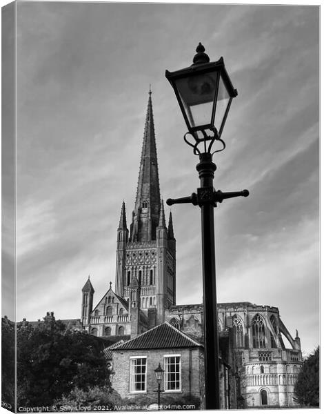 Norwich Cathedral black and white  Canvas Print by Sally Lloyd