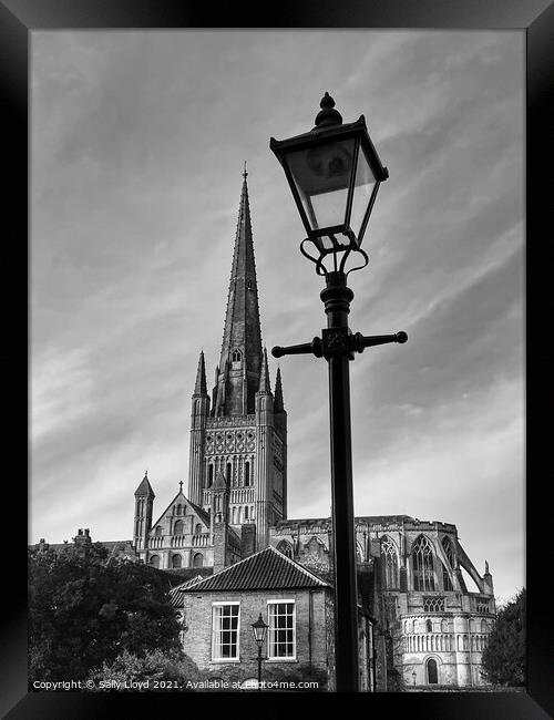 Norwich Cathedral black and white  Framed Print by Sally Lloyd