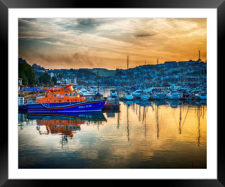 Torbay Lifeboat Moored at Sunset Framed Mounted Print by Paul F Prestidge